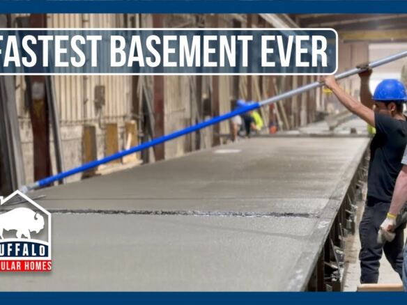Precast concrete basement wall panels being built at the Superior Walls factory for a modular home foundation